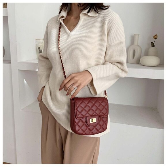 Chic PU Leather Chain Flap Satchel /Multiple colors available/3 Sizes - Picture 4 of 12